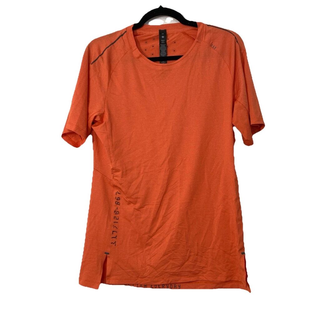Lululemon Mens Small Metal Vent Tech‎ Short Sleeve Shirt Orange Vented Workout